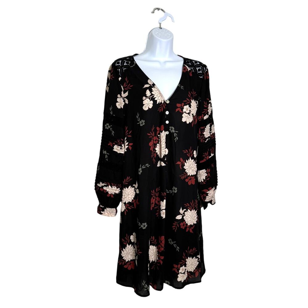 Fig and Flower Anthropologie Women's Midi Dress Sz L Black Floral Boho Fairy